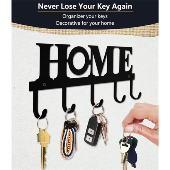 Key Holder Black Metal Wall Mount Vintage Keys Hook Home Decor Rustic Western - Picture 2 of 6